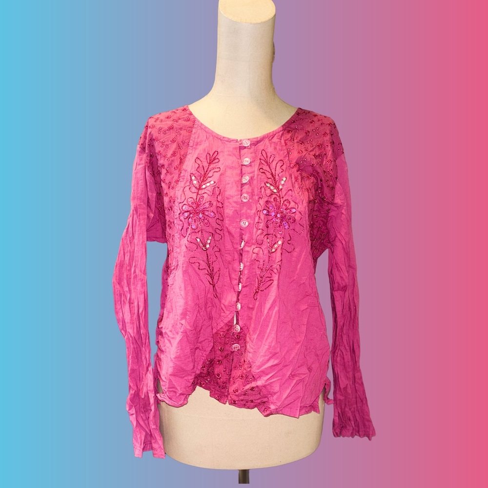 Pink Embroidered Women's Top